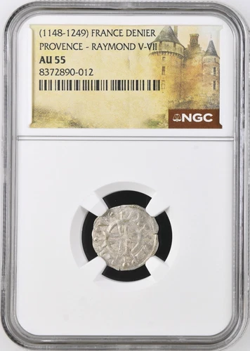 Raymond V France Provence NGC AU 55 Silver Denier Knights Templar Crusader