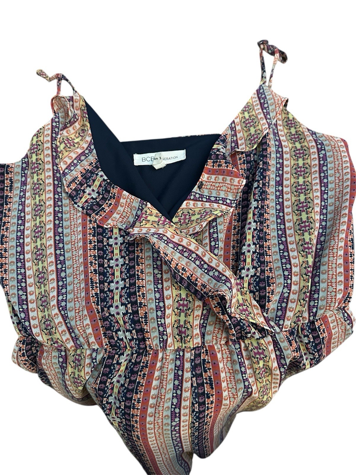 BCBGeneration Boho Multicolor Vneck Lined Romper … - image 4