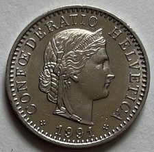 Switzerland 20 Rappen 1991 - Helvetia - Roman Goddess Libertas