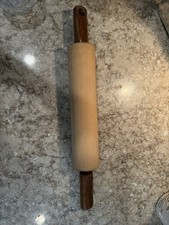 Wood Embossing Rolling Pin Ribbed Brown With Handles Vintage
