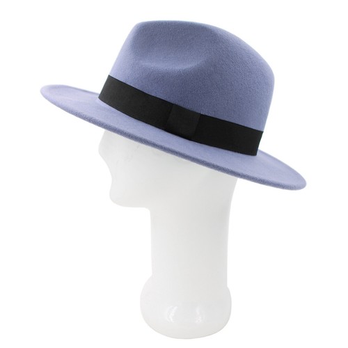 Premium 100% Wool Wide Brim Classic Black Band Felt Fedora Panama Hat - Picture 4 of 13