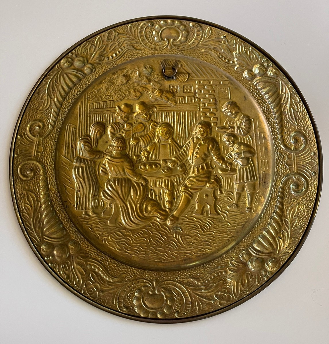 Plaque Murale Décorative Vintage Tavern Scene - Bois Et Laiton - Fabriqué En Angleterre