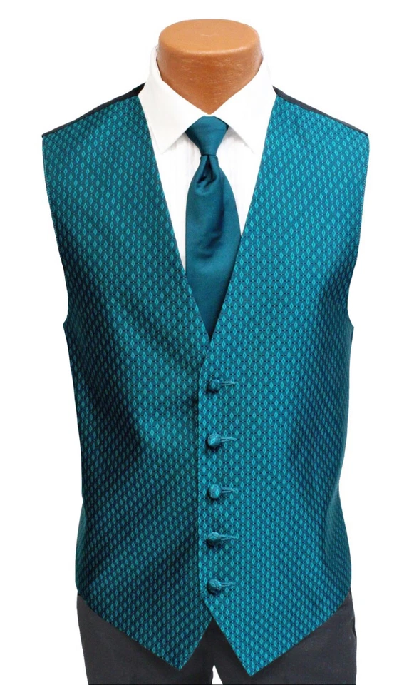 Men's After Six Teal Tuxedo Vest with Long & Bow Tie Free Shipping Size LL Tall - Image 3 of 4