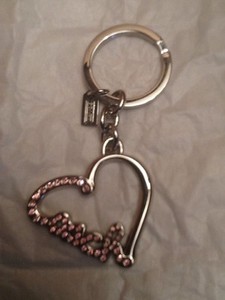 Coach Script Pave Crystal Heart Pink Key Fob Keychain Ring Charm Nib Ebay