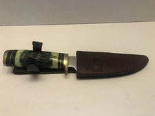 Chipaway Cutlery Skinner Green Bone Fixed Blade Knife With Leather Sheath