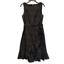 Calvin Klein Dress 10 Black Gold Sleeveless Gold Zipper Elegant Modern Career