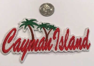 ''Cayman Islands''  Embroidered Iron On Patch 5 x 2 1/2  Red  Awesome!!