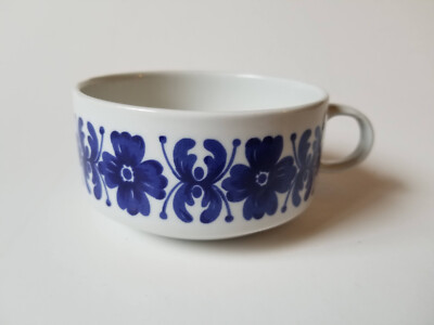 Richard Ginori GIN11 Flat Cup Coffee Mug White Porcelain Blue Floral