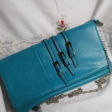 Vintage J Francis Teal Clutch Purse With Removable Chain Strap