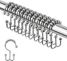12Double Glide Roller Shower Curtain Rings Hooks Stainless Steel Polished Chrome