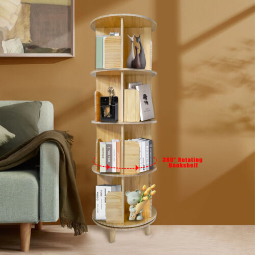 1/2/3/4-layer 360° Rotating Bookshelf Bookcase Freestanding Display Rack Stand - Picture 44 of 54