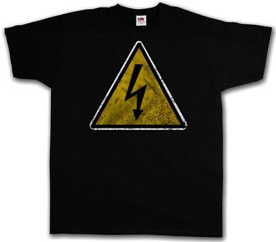 CAUTION HIGH VOLTAGE VINTAGE LOGO SIGN T-SHIRT - AC/DC Warning ...