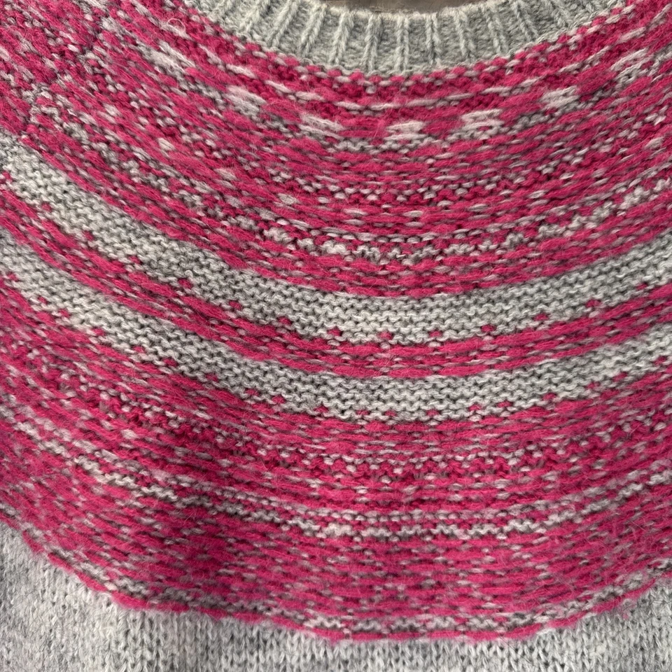 温暖! Ann Taylor Loft 小号 Fair Isle 针织毛衣灰色粉色羊毛马海毛休闲 — 第 2/4 张图片