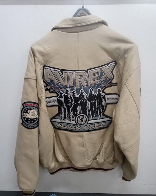 AVIREX leather jacket Black Aces vintage varsity 90s 2000 AVIREX leather jacket Black Aces vintage varsity 90s 2000