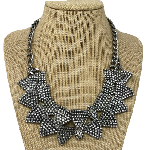 BANANA REPUBLIC Necklace Crystal Rhinestone Pave Bow Layers Silvertone Statement - Picture 1 of 5
