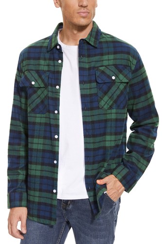 Camisa de franela a cuadros ligera informal de algodón manga larga primavera otoño para hombre - Imagen 54 de 73