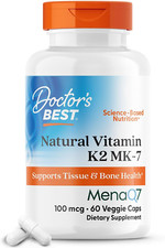 Doctor'S Best Natural Vitamin K2 Mk-7 with Menaq7, 100Mcg Vitamin K2 Supplement