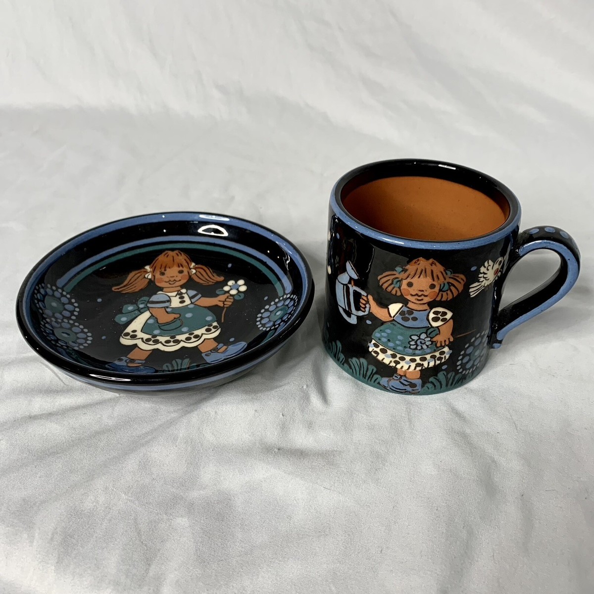 Vintage 60's Hans Schneider Steffisburg Swiss Folk Art Pottery Cup