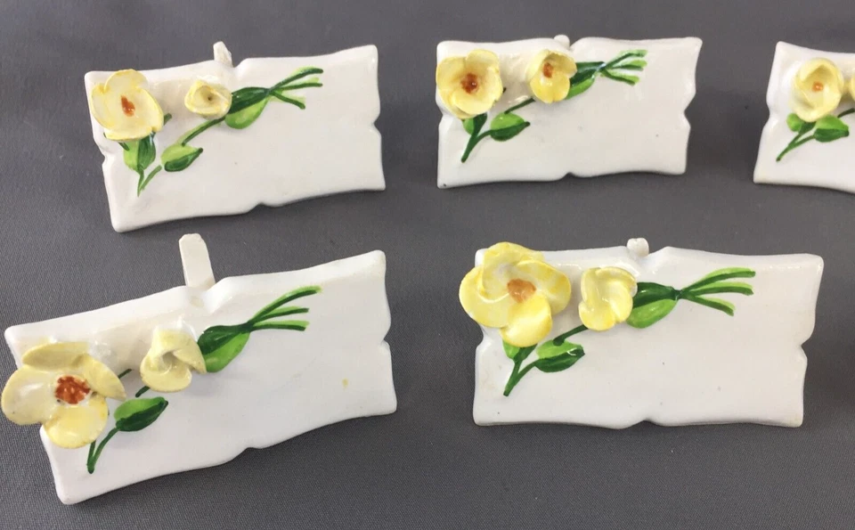 复古 9 件套 Raised 3D 黄色花朵花卉瓷制卡片夹 — 第 2/4 张图片