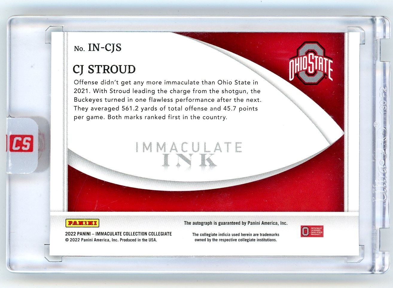 C.J. Stroud 2022 Immaculate Collection Immaculate Ink RC auto /99 Ohio