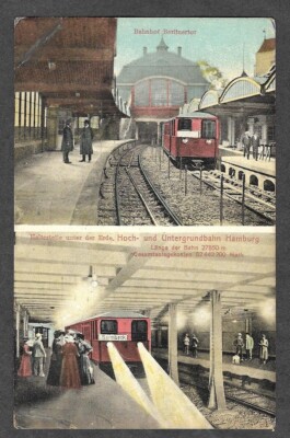 Germany Old Postcard Hamburg Underground Train with Map of Routes 1912