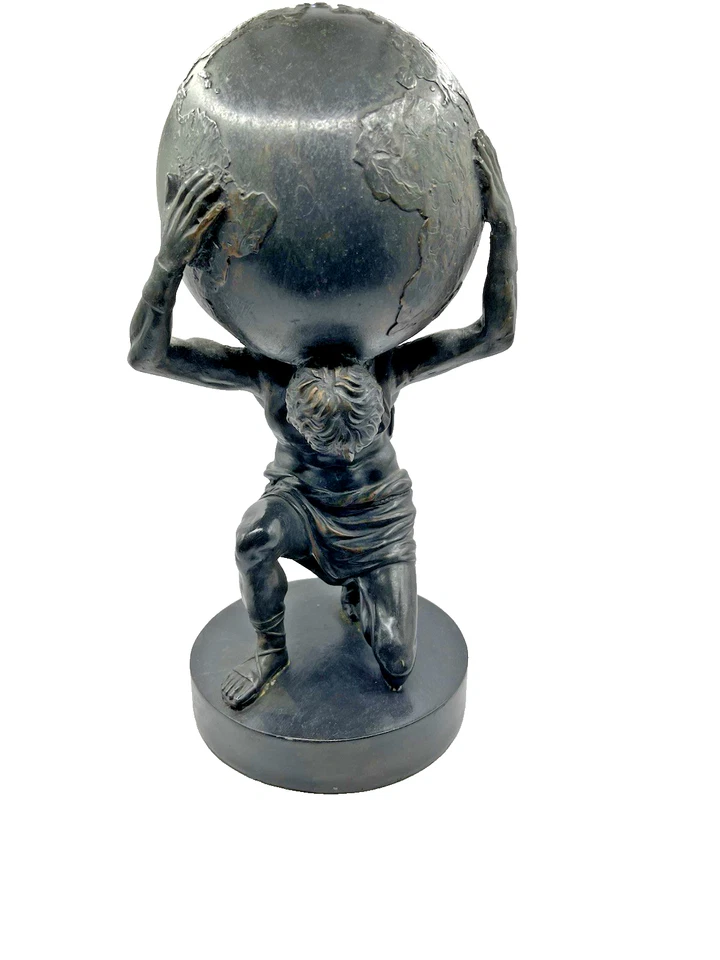 Estatuilla Estatua Atlas Carrying World -Bronce - Resina Tono - ¡Excelente Estado! - 14 pulgadas Foto 2 de 4