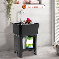 Laundry Sink Freestanding Plastic Utility Sink W/Storage Shelf Faucet Drain Kit