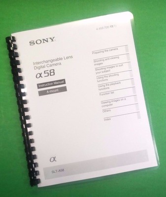 Owners Manual for Sony SLT A58-A58K Camera 96 Pages W/Clear Covers!