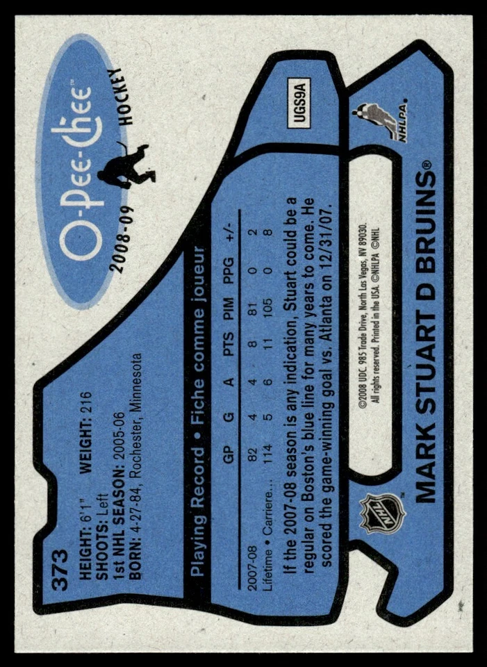 2008-09 O-Pee-Chee 1979-80 Retro Mark Stuart Boston Bruins #373 - Image 2 of 2