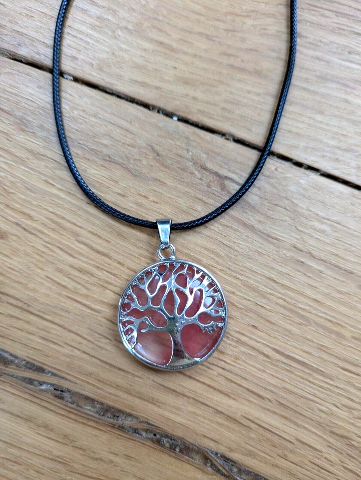 COLLAR COLGANTE ÁRBOL DE LA VIDA PLATA CON PIEDRA ROSA/ROSA - IMPRESIONANTE - FABULOSO REGALO Foto 2 de 4