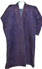 Uzbek Chapan Men's Purple Gold Striped Shiny Chopon Quilted Robe One Size