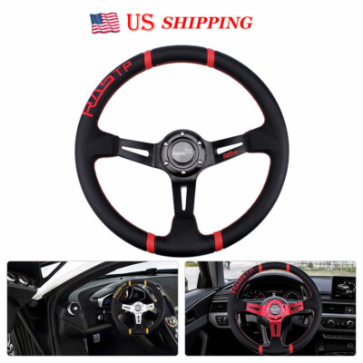 14IN Racing Black 6-Hole Deep Dish Drifting Sport Steering Wheel w/Horn
