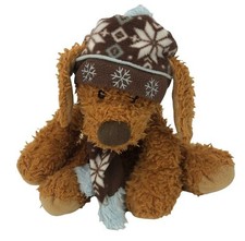 Holiday Puppy Dog Plush in Snowflake Hat Floppy Ear Curly Fur Stuffed Animal