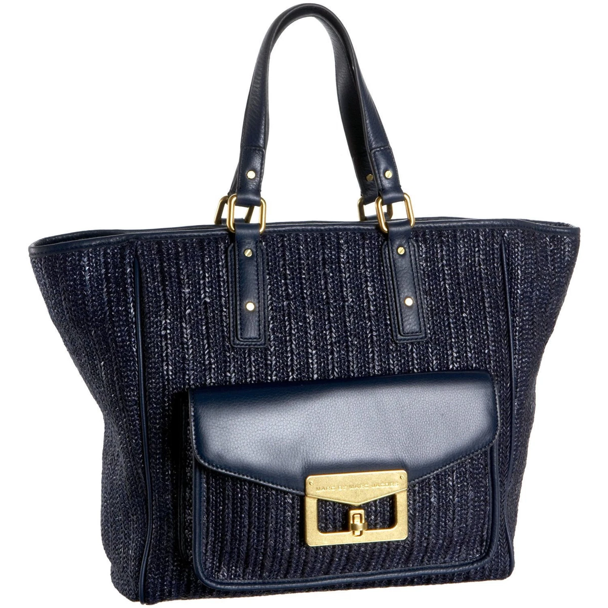 Marc by Marc Jacobs Raffia Tote Blue Navy Leather Straw Beach Summer NWT 398