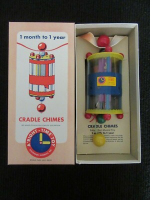 Vtg 1950's NOS Wood and Metal Cradle Chimes A ''Right Time Toy'' Last One !!