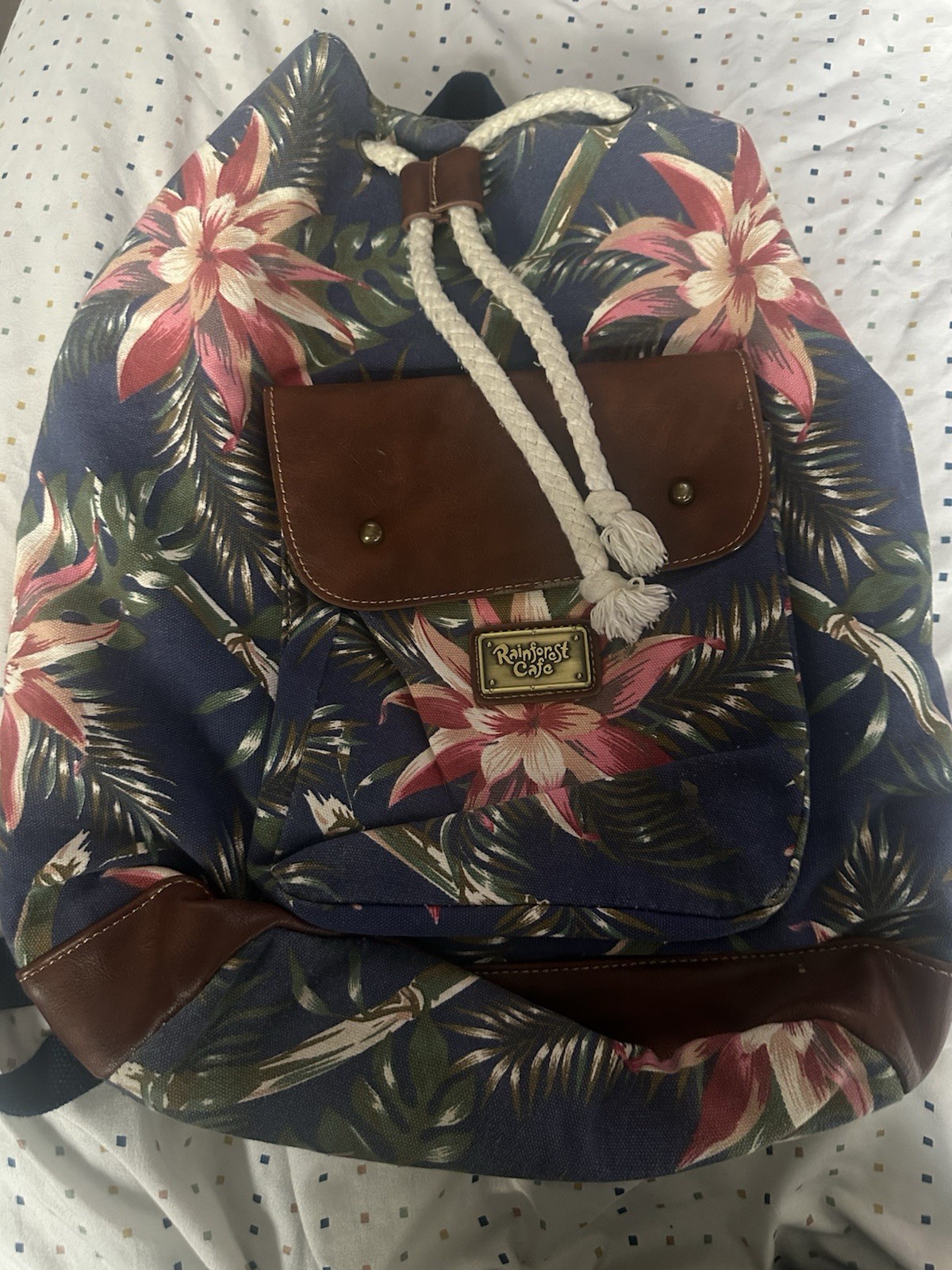 Drawstring Rainforest Cafe Floral Backpack With P… - image 1