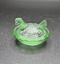 Green Glass Hen on Nest Salt Cellar Covered D...