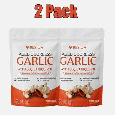 2 Pack Resilia Odorless Aged Garlic Extract 600mg CoQ10 60 Softgels New Sealed