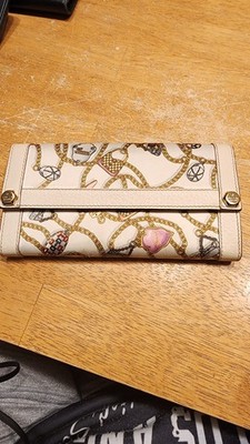 Gucci Long Wallet Charmy Collection White Silk Satin with Leather Trim. Used
