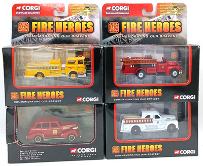 4 x Corgi Fire Heroes Chevrolet Auto Fire Chief Seagrave Pumper Diecast Modelle c