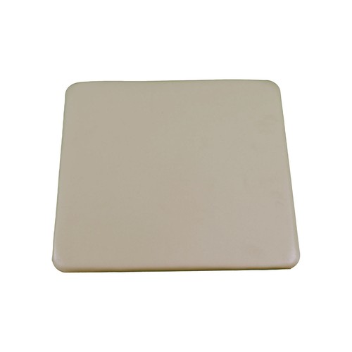 Beige square resin folding chair padded seat replacement vinyl cover with smooth edges and textured surface.
