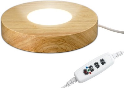 Wood LED Light Base - Crystal Display Base for Glass Art/Acrylic, 3 Light Modes