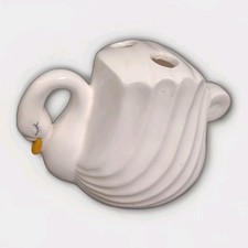 Vintage Ceramic Swan Toothbrush Holder Long Eyelashes Mid-century White Yellow