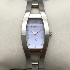 Fossil F2 Womens Watch 19mm Silver Tone Tonneau ES-9315 New Battery 6.75"