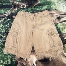 Vintage Abercrombie Fitch Beige Heavy Distressed Cargo Tan Shorts Size 14 30