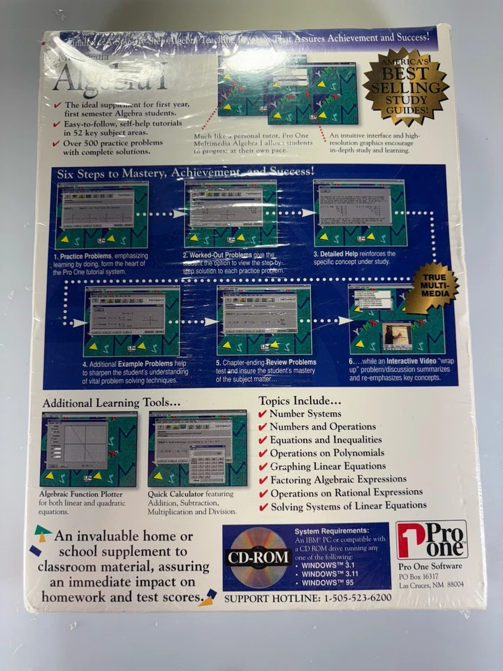 Pro One Multimedia Algebra I 1995 PC CD-ROM IBM Microsoft Windows BIG BOX SEALED - Image 2 of 4