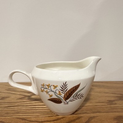 Vintage White Glossy Cunningham & Pickett Vogue Creamer, Brown & Yellow Floral