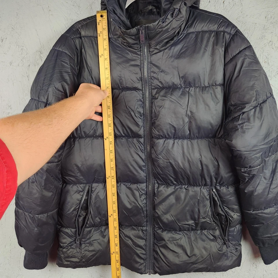 Nordstrom Puffer Jacket Mens Medium Black Hooded Full Zip Pockets Preppy Heavy - Image 3 of 4