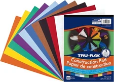 Tru-Ray® Heavyweight Construction Paper Pad, 10 9"x12", 10 Assorted Colors 