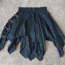 Womens 100 Wool Kilt Skirt With Buckles On Side Blue And Green Tartan